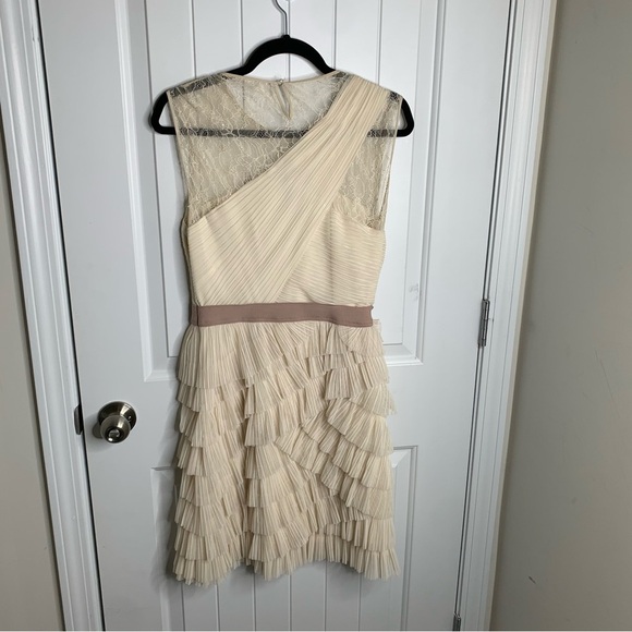 BCBGMAXAZRIA cream floral‎ lace ruffle Jaya illusion party dress size 12 wedding - Picture 6 of 8